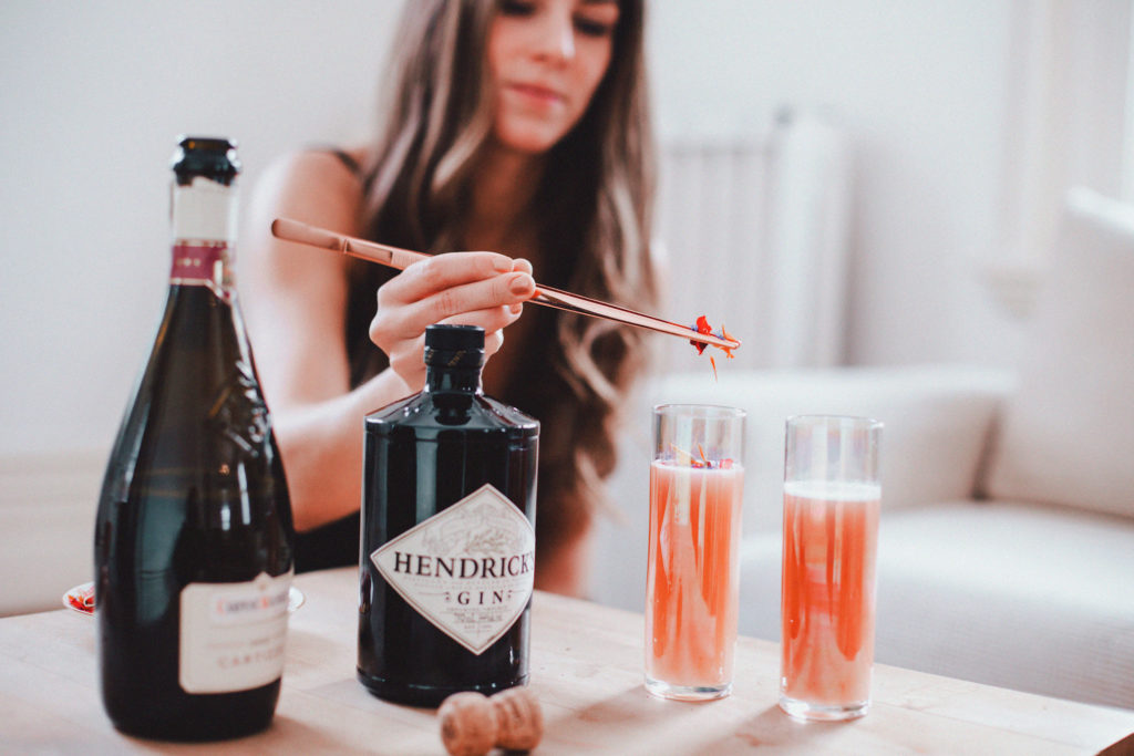 bellini à la pêche bouteille de gin Hendrick's